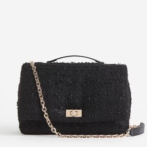 Black Tweed Gold Chain Adjustable Strap Crossbody
